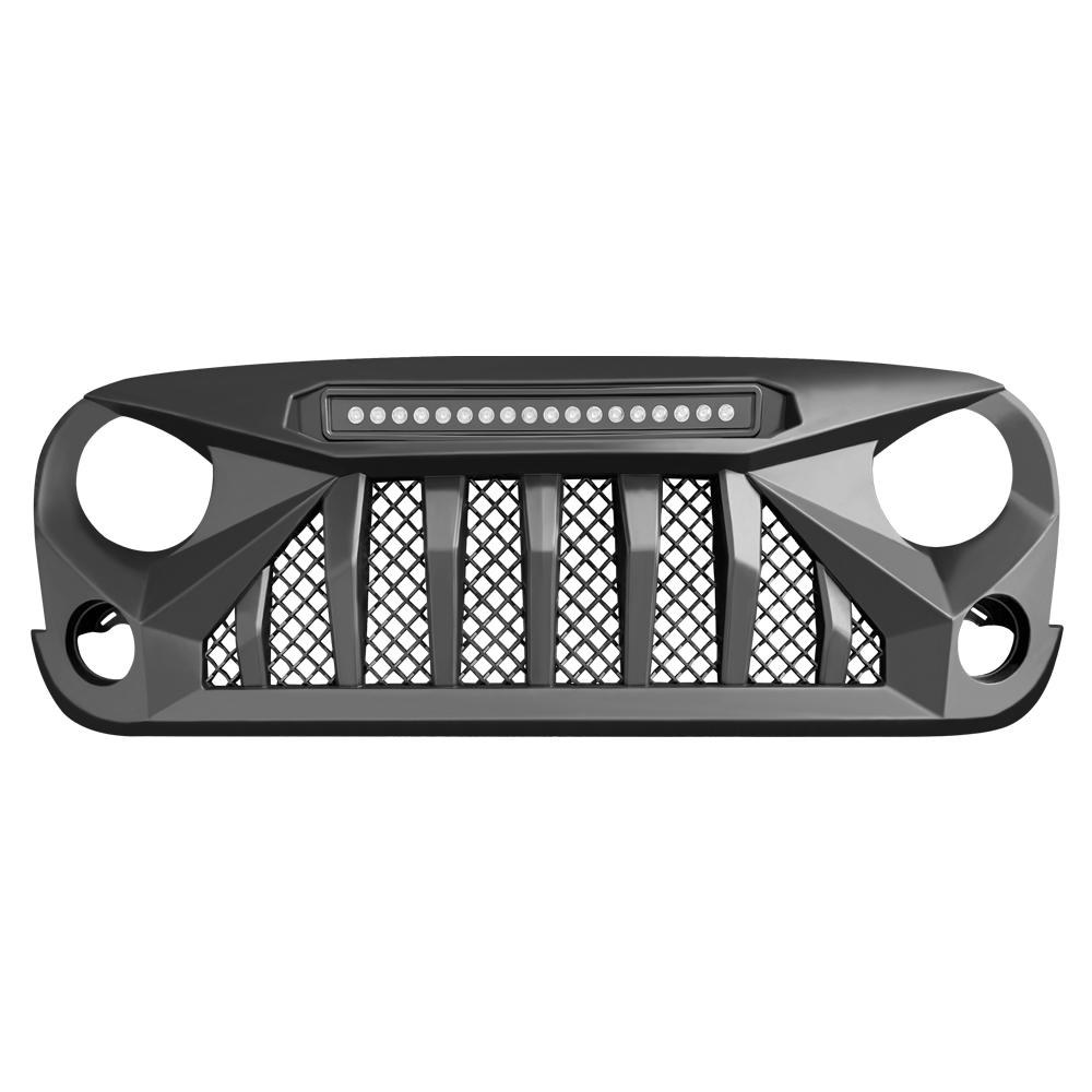 American Mod Grille, Gladiaor, With Light Cutouts, Matte Black, ABS Plastic, With LED Off-Road Lights – AMJPAA00115