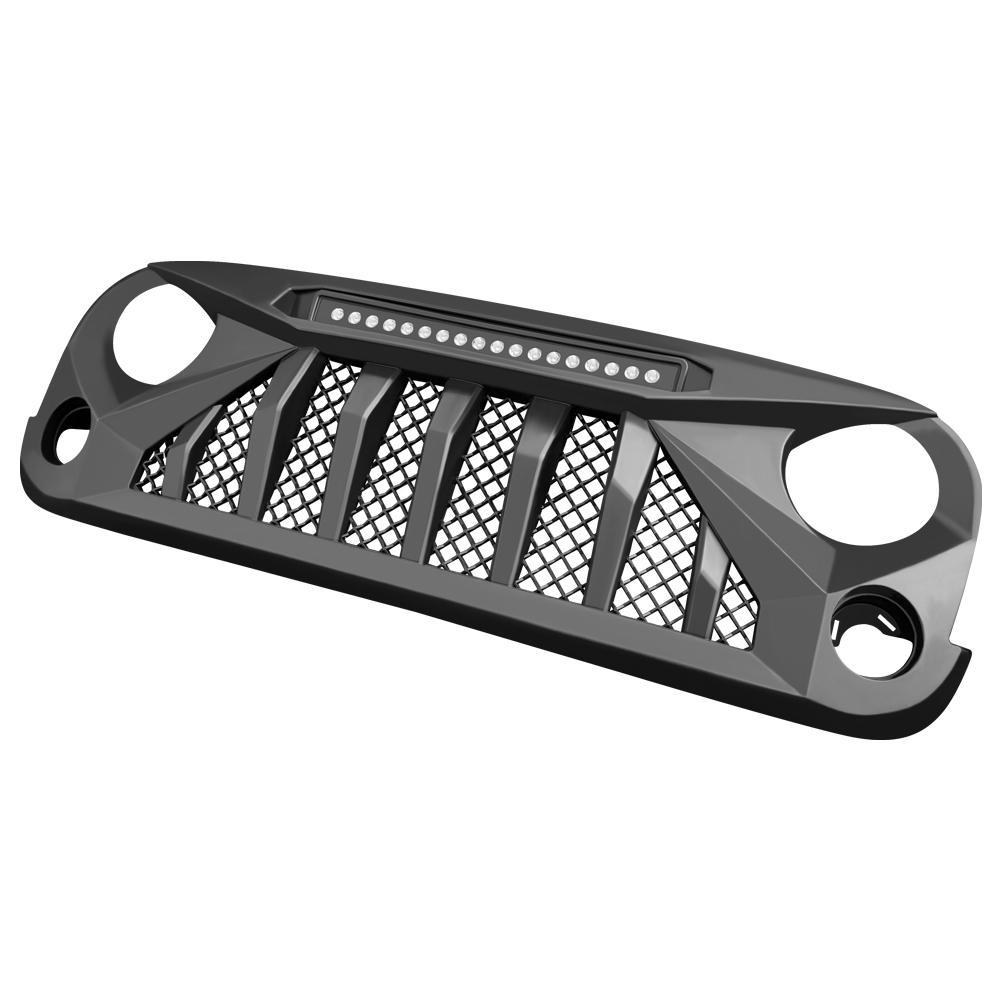 American Mod Grille, Gladiaor, With Light Cutouts, Matte Black, ABS Plastic, With LED Off-Road Lights – AMJPAA00115
