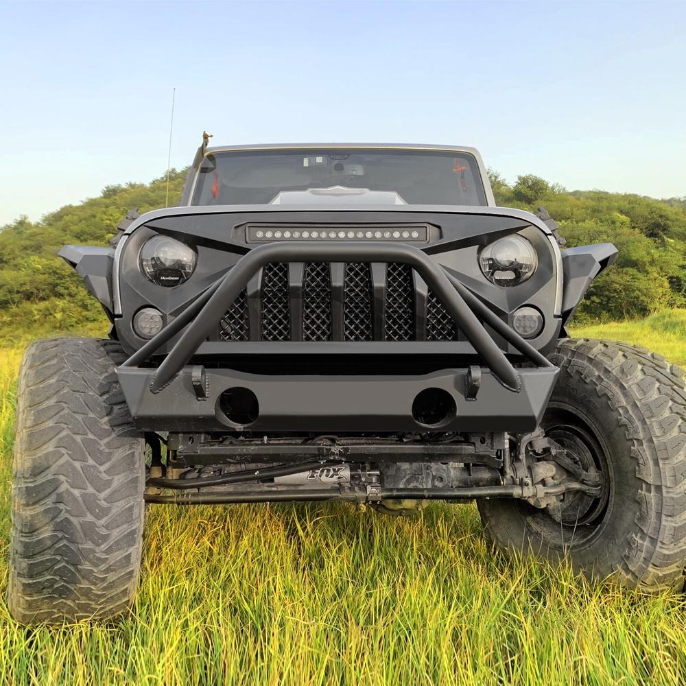 American Mod Grille, Gladiaor, With Light Cutouts, Matte Black, ABS Plastic, With LED Off-Road Lights – AMJPAA00115