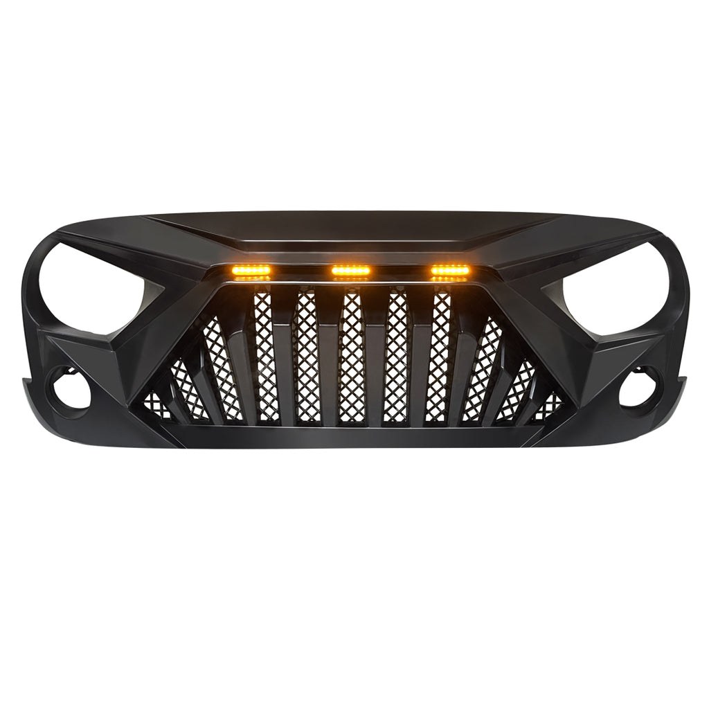 American Mod Grille, Goliath, With Light Cutouts, Matte Black, ABS Plastic, With Three Amber LED Lights – AMJPAA00122
