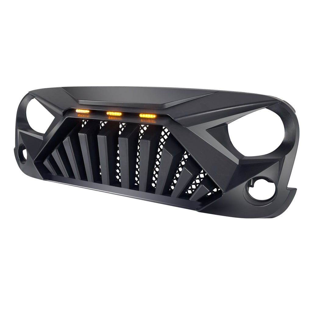 American Mod Grille, Goliath, With Light Cutouts, Matte Black, ABS Plastic, With Three Amber LED Lights – AMJPAA00122