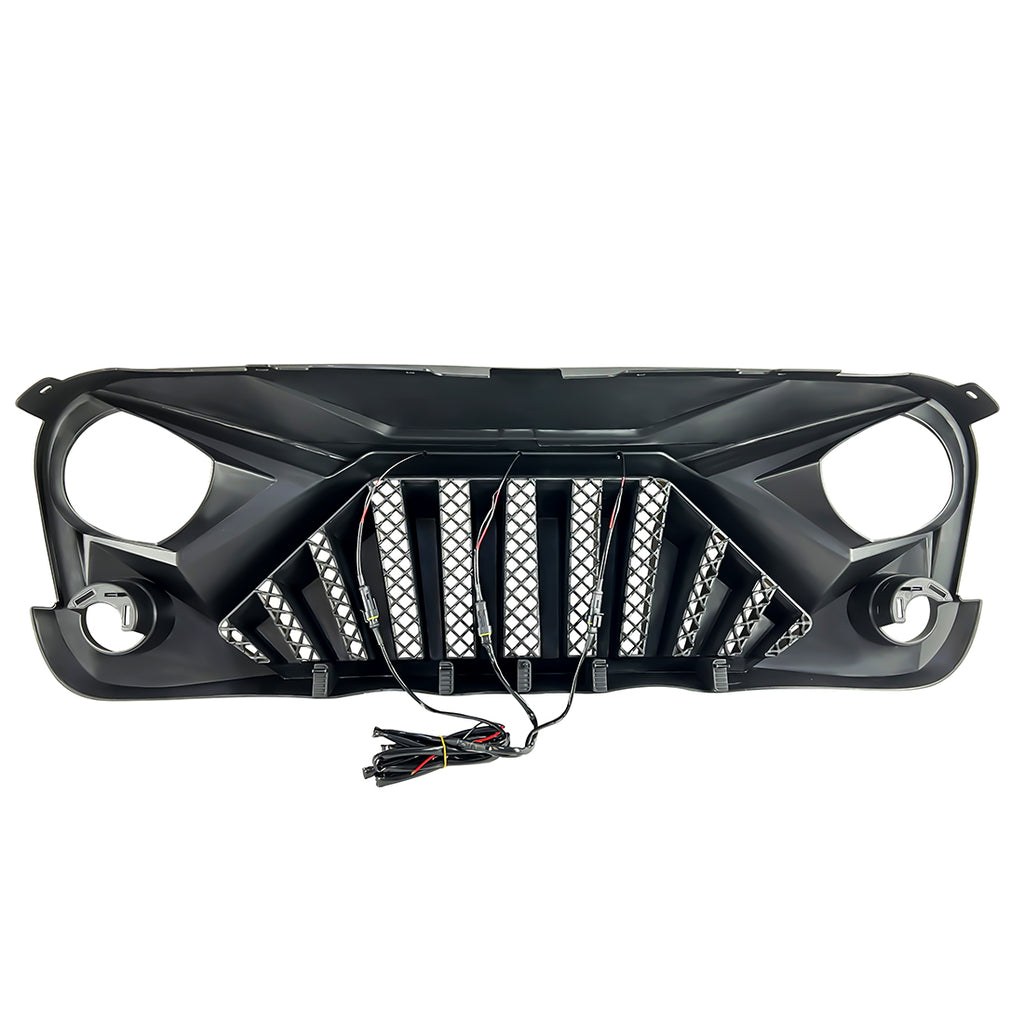 American Mod Grille, Goliath, With Light Cutouts, Matte Black, ABS Plastic, With Three Amber LED Lights – AMJPAA00122