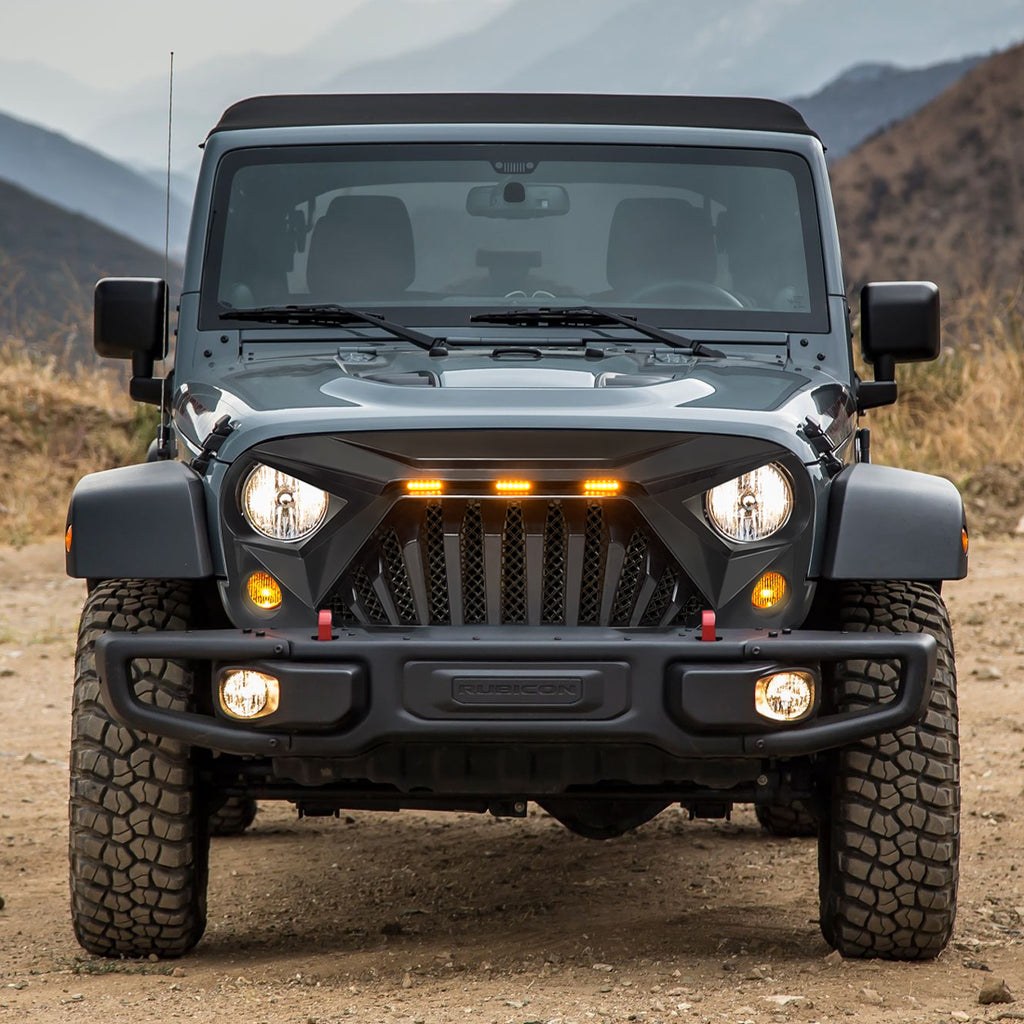 American Mod Grille, Goliath, With Light Cutouts, Matte Black, ABS Plastic, With Three Amber LED Lights – AMJPAA00122