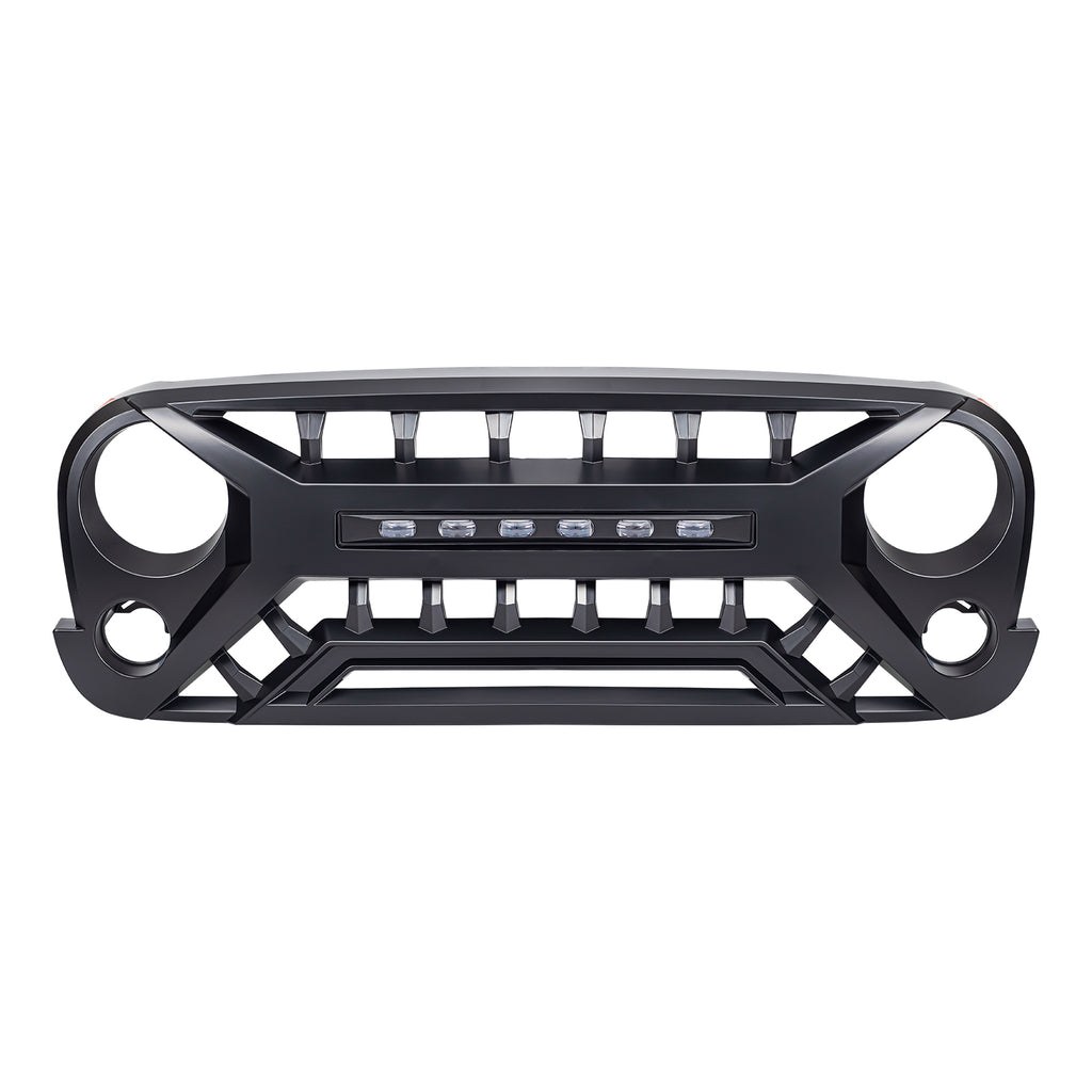 American Mod Grille, Armor, With Light Cutouts, Matte Black, ABS Plastic, With Off-Road Light Bar – AMJPAA00133