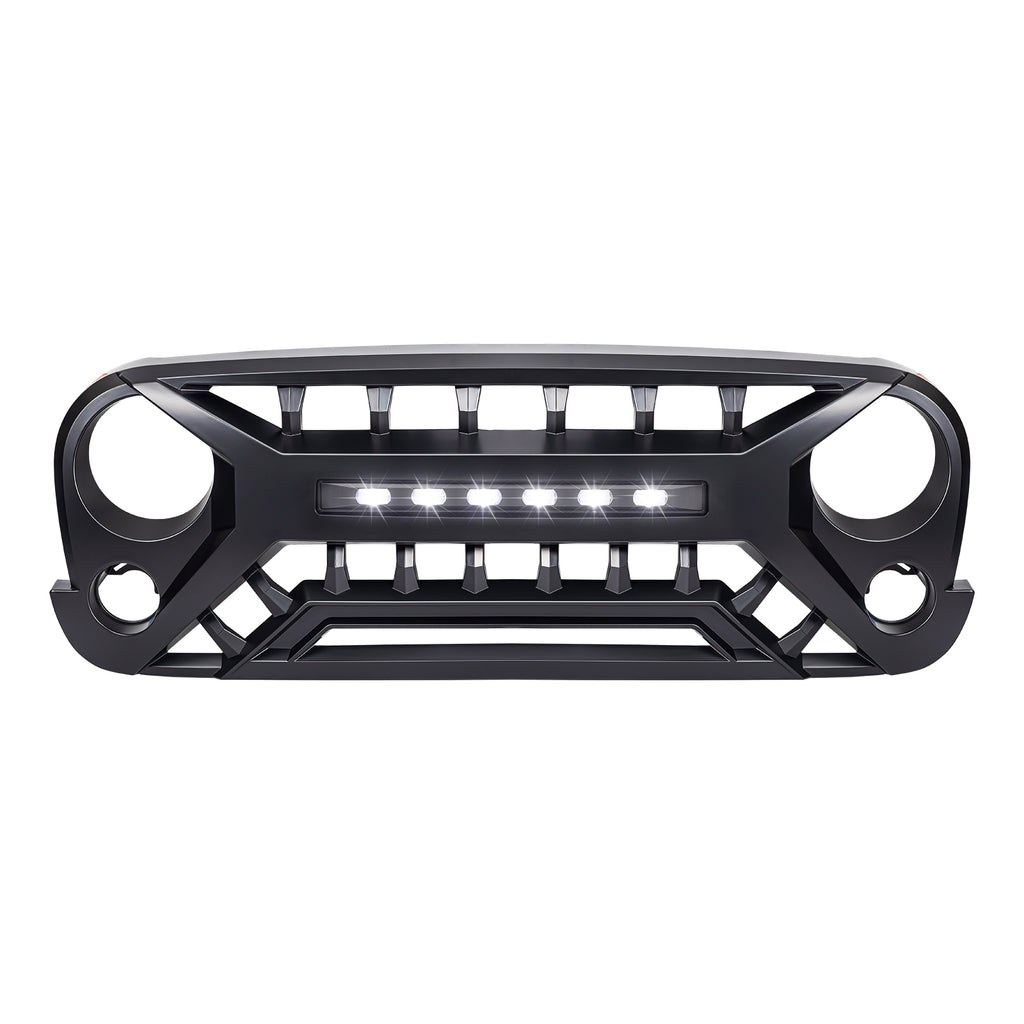 American Mod Grille, Armor, With Light Cutouts, Matte Black, ABS Plastic, With Off-Road Light Bar – AMJPAA00133