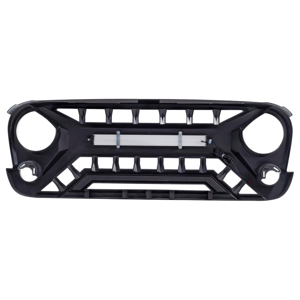American Mod Grille, Armor, With Light Cutouts, Matte Black, ABS Plastic, With Off-Road Light Bar – AMJPAA00133