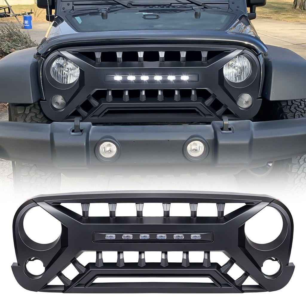 American Mod Grille, Armor, With Light Cutouts, Matte Black, ABS Plastic, With Off-Road Light Bar – AMJPAA00133