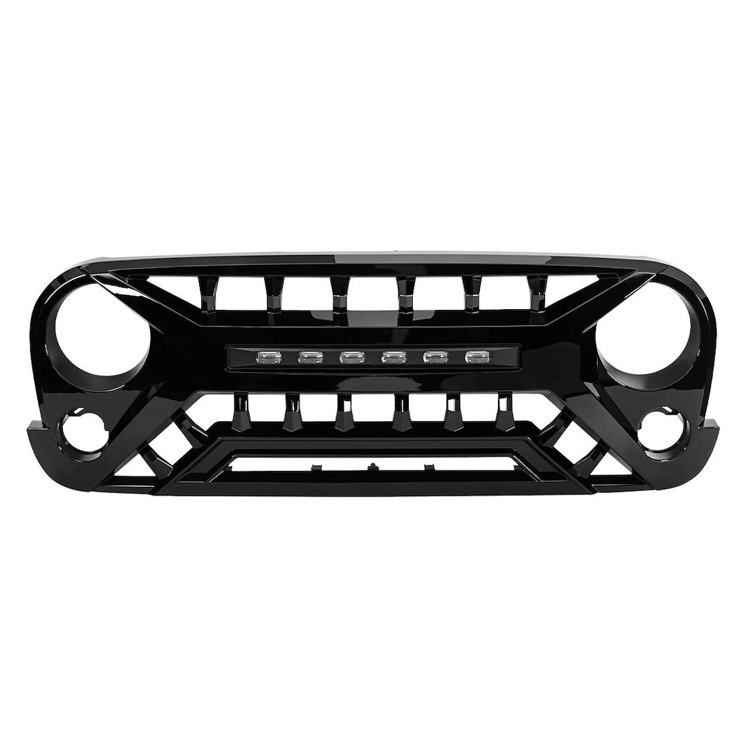 American Mod Grille, Armor, Bar Style, With Light Cutout, Gloss Black, ABS Plastic, With LED Off-Road Lights – AMJPAA00135