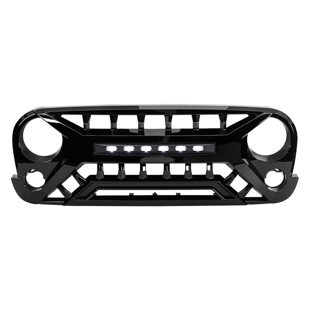 American Mod Grille, Armor, Bar Style, With Light Cutout, Gloss Black, ABS Plastic, With LED Off-Road Lights – AMJPAA00135