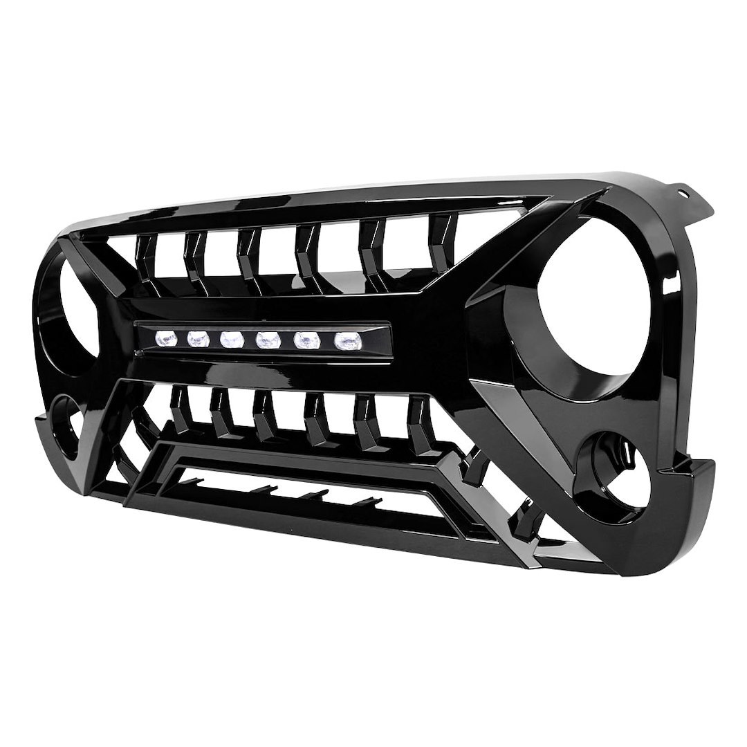 American Mod Grille, Armor, Bar Style, With Light Cutout, Gloss Black, ABS Plastic, With LED Off-Road Lights – AMJPAA00135