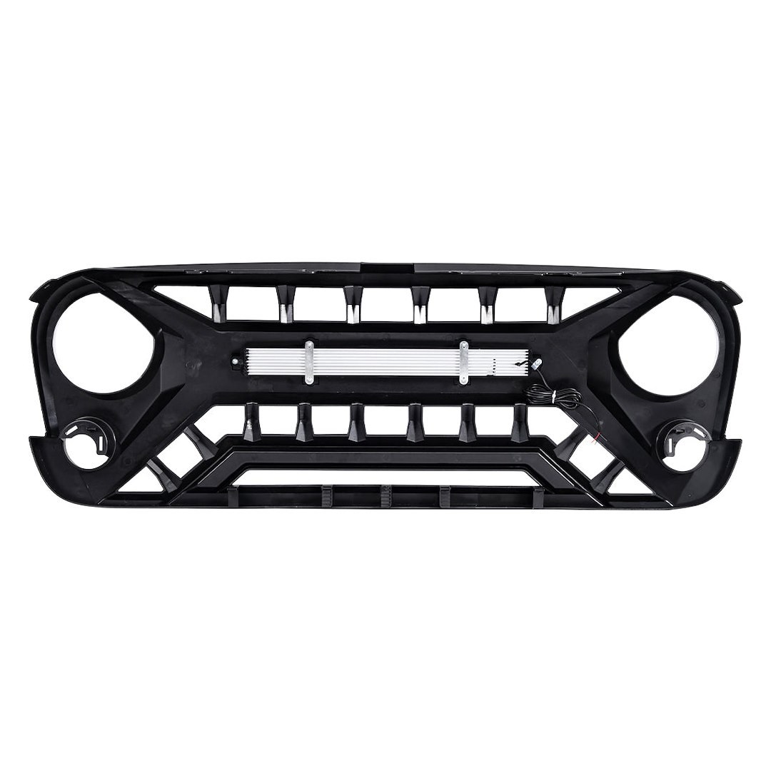 American Mod Grille, Armor, Bar Style, With Light Cutout, Gloss Black, ABS Plastic, With LED Off-Road Lights – AMJPAA00135