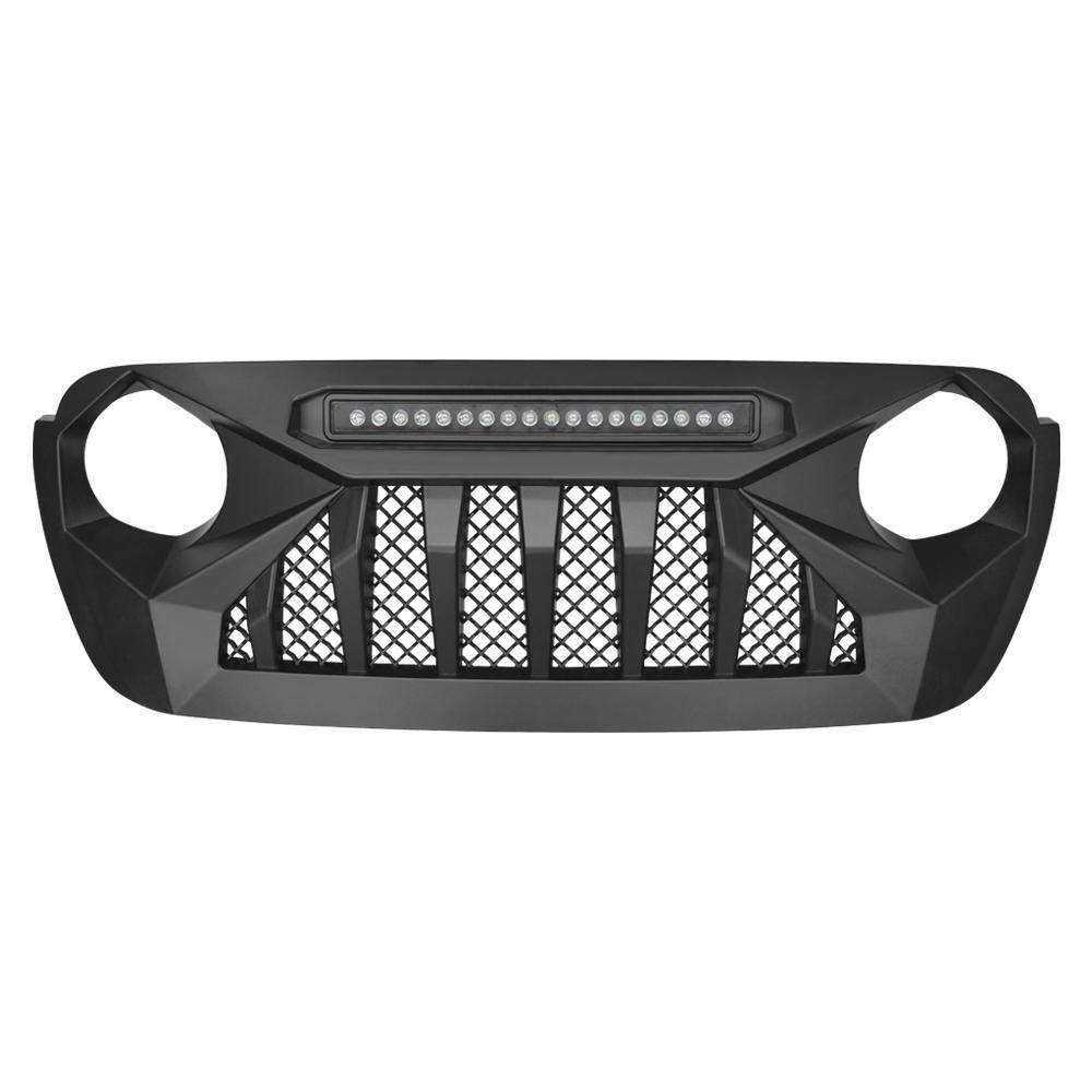 American Mod Grille, Demon, With Light Cutouts, Matte Black, ABS Plastic, With 20 Inch LED Light Bar – AMJPCA00102