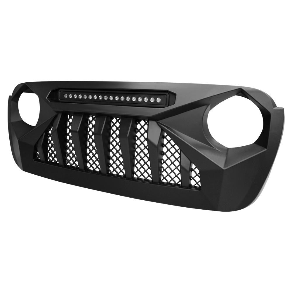 American Mod Grille, Demon, With Light Cutouts, Matte Black, ABS Plastic, With 20 Inch LED Light Bar – AMJPCA00102