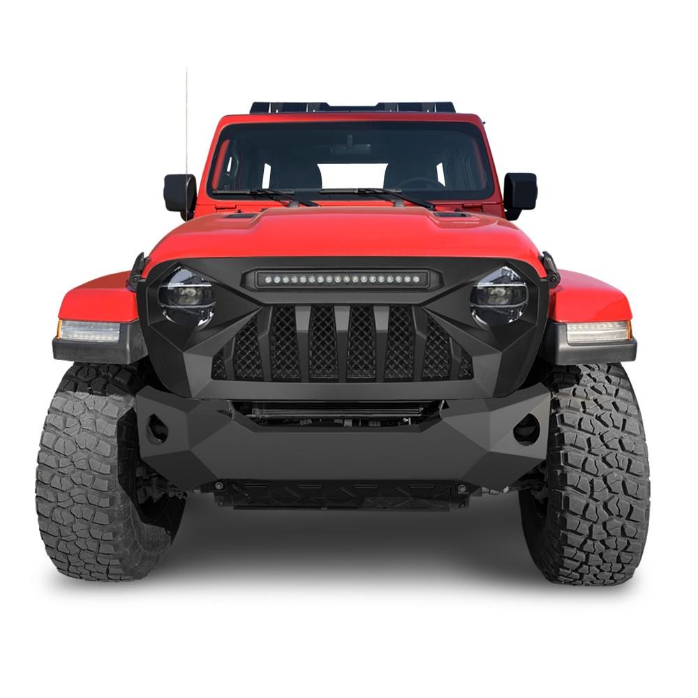 American Mod Grille, Demon, With Light Cutouts, Matte Black, ABS Plastic, With 20 Inch LED Light Bar – AMJPCA00102