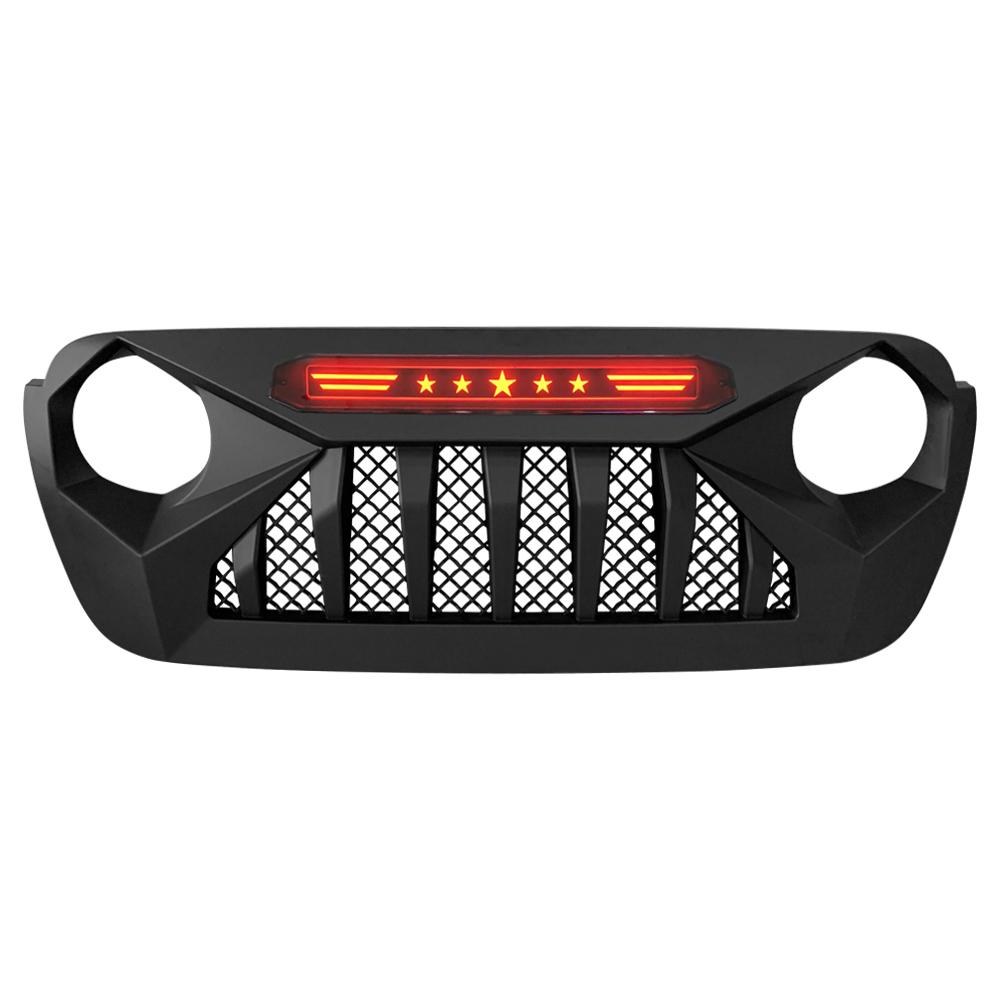 American Mod Grille, Demon, With Light Cutouts, Matte Black, ABS Plastic, With Red 5 Star LED Daytime Running Light – AMJPCA00110