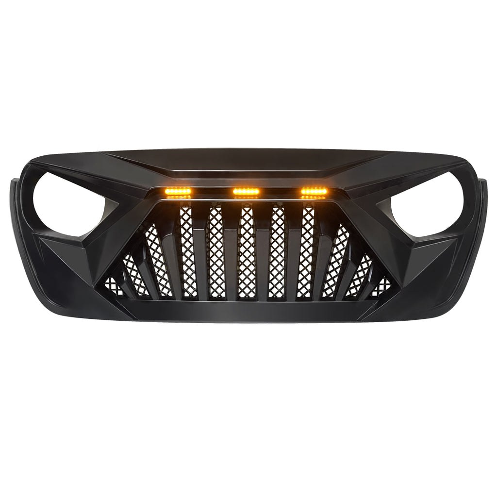 American Mod Grille, Goliath, With Light Cutouts, Matte Black, ABS Plastic, With Three Amber LED Lights – AMJPCA00115