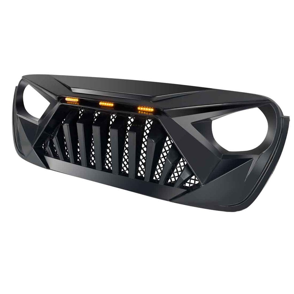 American Mod Grille, Goliath, With Light Cutouts, Matte Black, ABS Plastic, With Three Amber LED Lights – AMJPCA00115