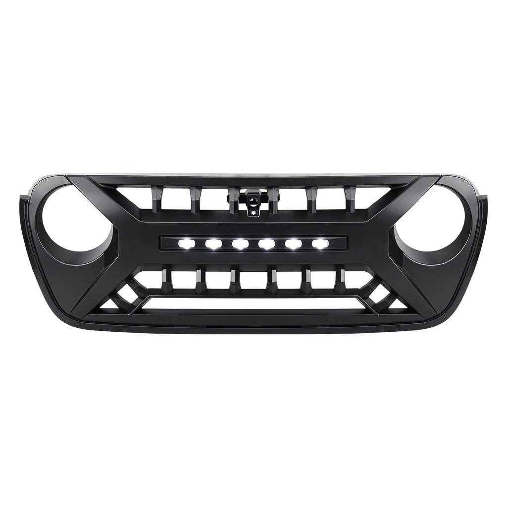 American Mod Grille, Armor, With Light Cutouts, Matte Black, ABS Plastic, With Camera Bracket/ Off-Road Light Bar – AMJPCA00124