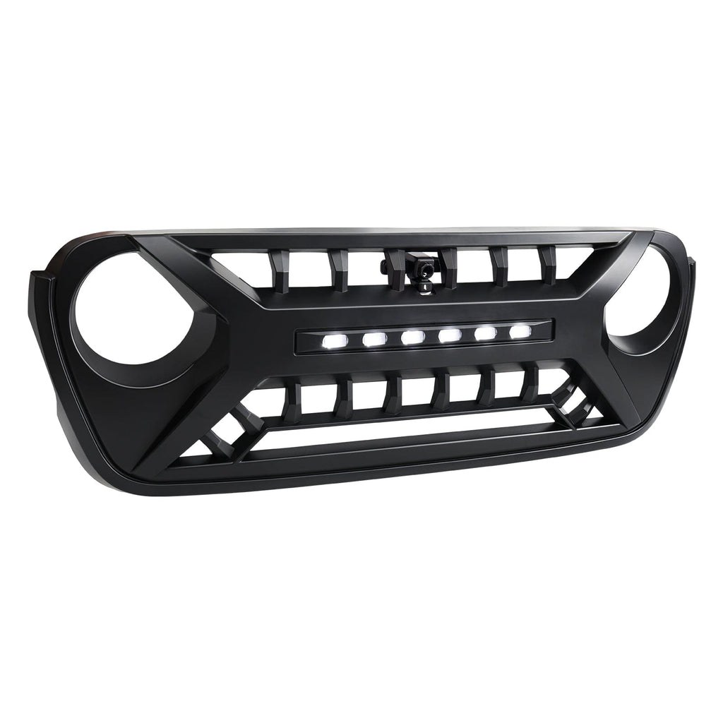 American Mod Grille, Armor, With Light Cutouts, Matte Black, ABS Plastic, With Camera Bracket/ Off-Road Light Bar – AMJPCA00124