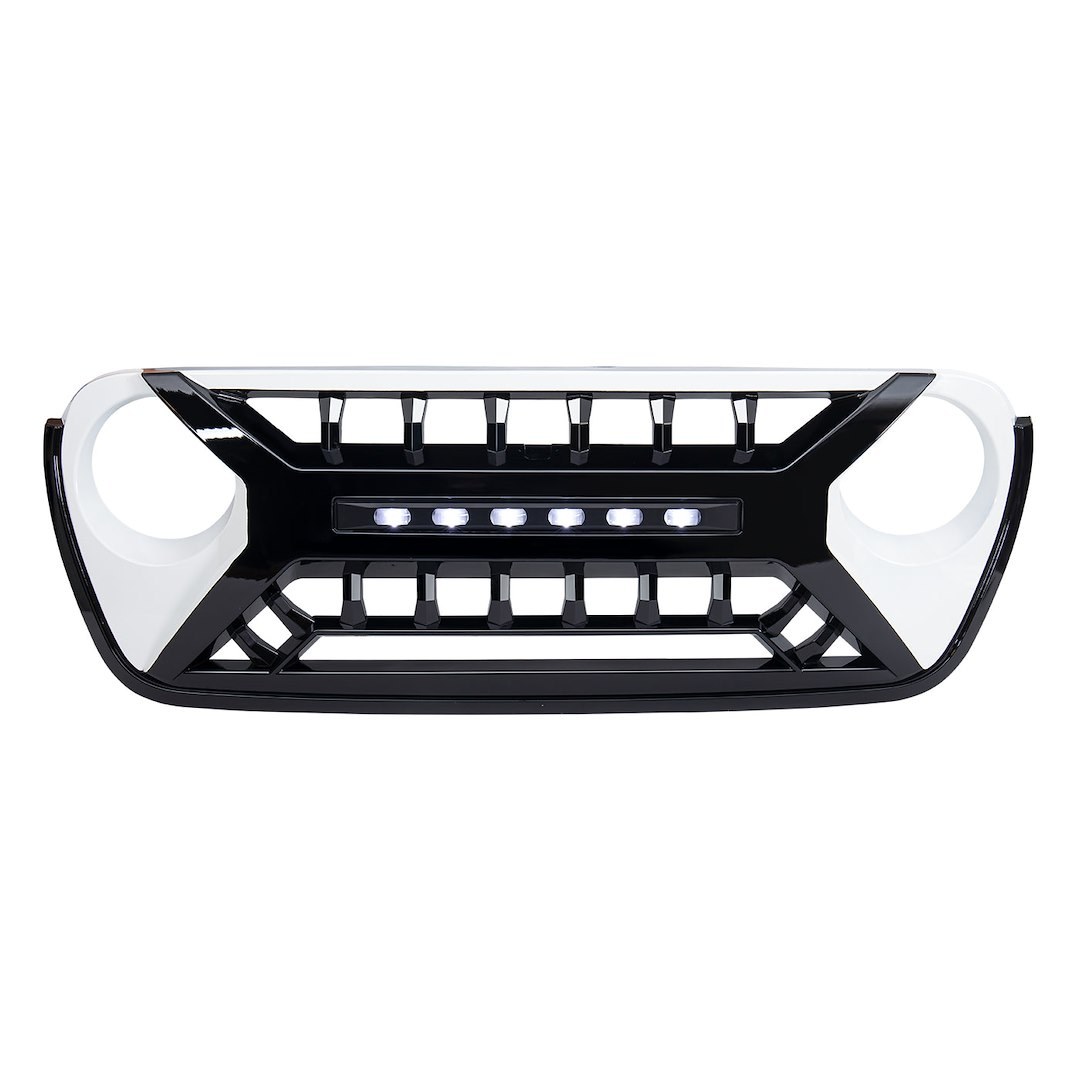 American Mod Grille, Armor, Bar Style, With Light Cutouts, Black/ White, ABS Plastic, With Off Road Lights/ Camera Bracket – AMJPCA00127
