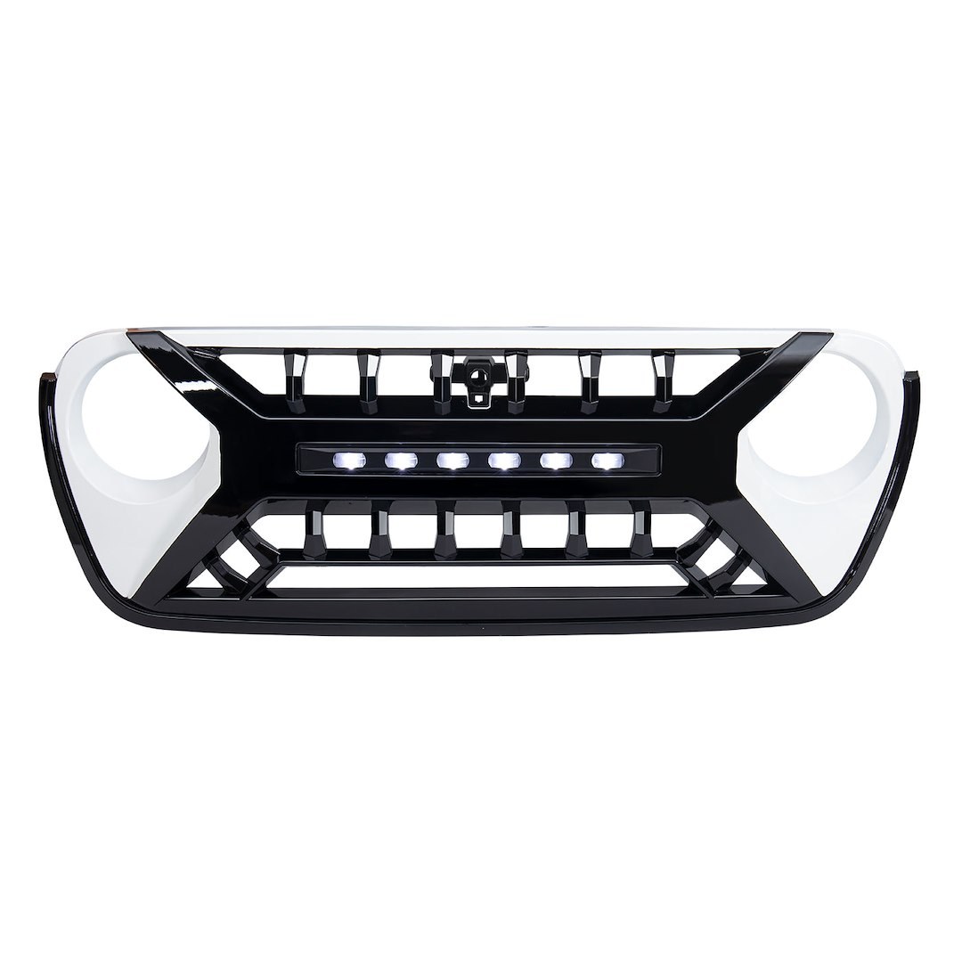 American Mod Grille, Armor, Bar Style, With Light Cutouts, Black/ White, ABS Plastic, With Off Road Lights/ Camera Bracket – AMJPCA00127