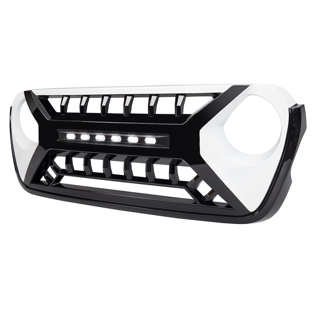 American Mod Grille, Armor, Bar Style, With Light Cutouts, Black/ White, ABS Plastic, With Off Road Lights/ Camera Bracket – AMJPCA00127