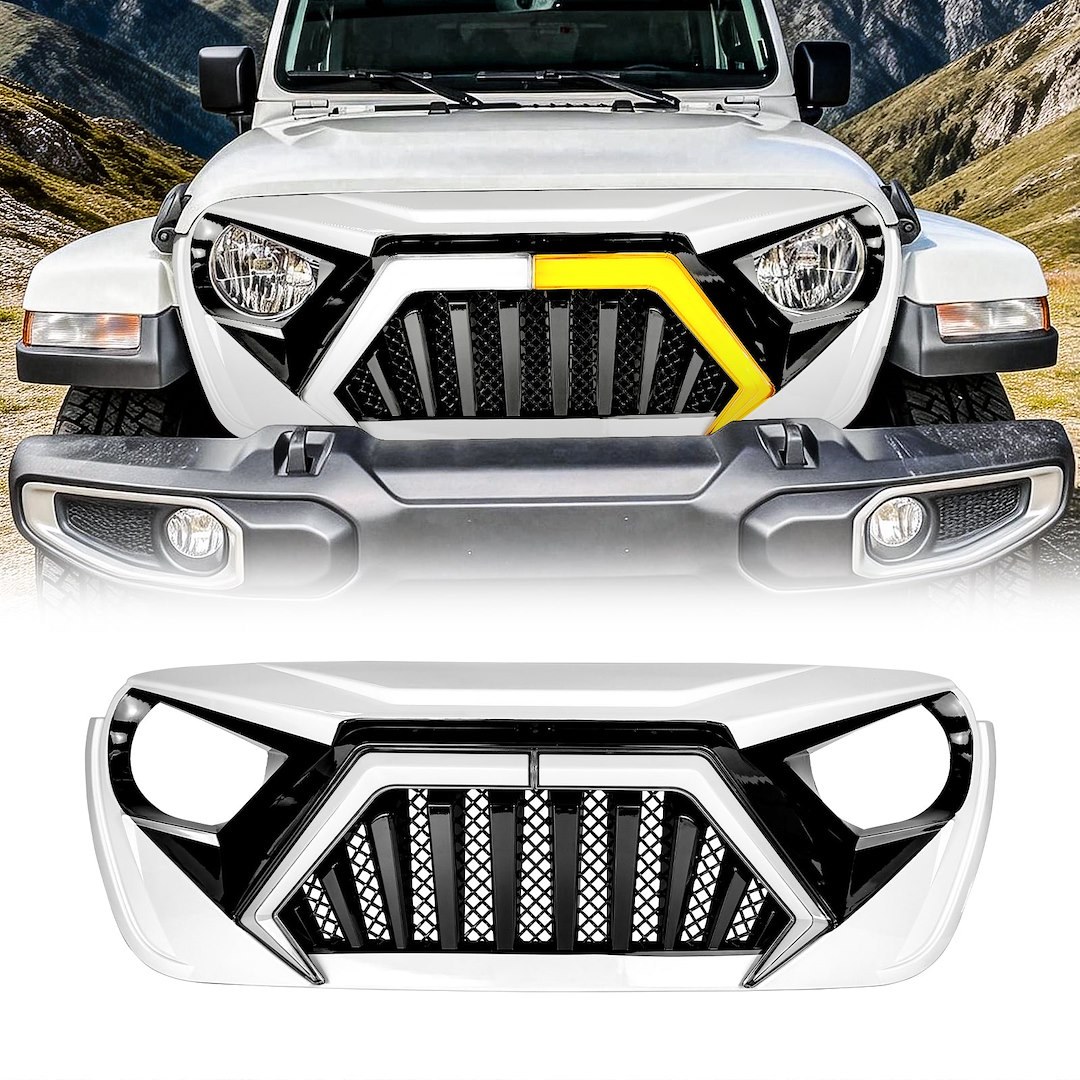 American Mod Grille, Goliath, Bar Style, With Light Cutouts, Black/ White, ABS Plastic – AMJPCA00142