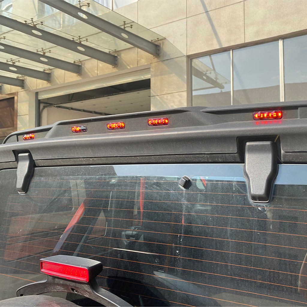 American Mod Spoiler, Direct-Fit, Low Profile, With Red LED Lights, ABS Plastic with UV Resistant Coating, Black, With Mounting Hardware – AMJPCA00303