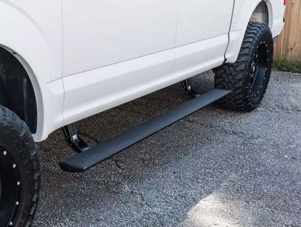 Amp Research Running Board, Powerstep™, Textured Powder Coated, Black, Die Cast Aluminum, With LED Light System, Rocker Panel Mount – 75105-01A