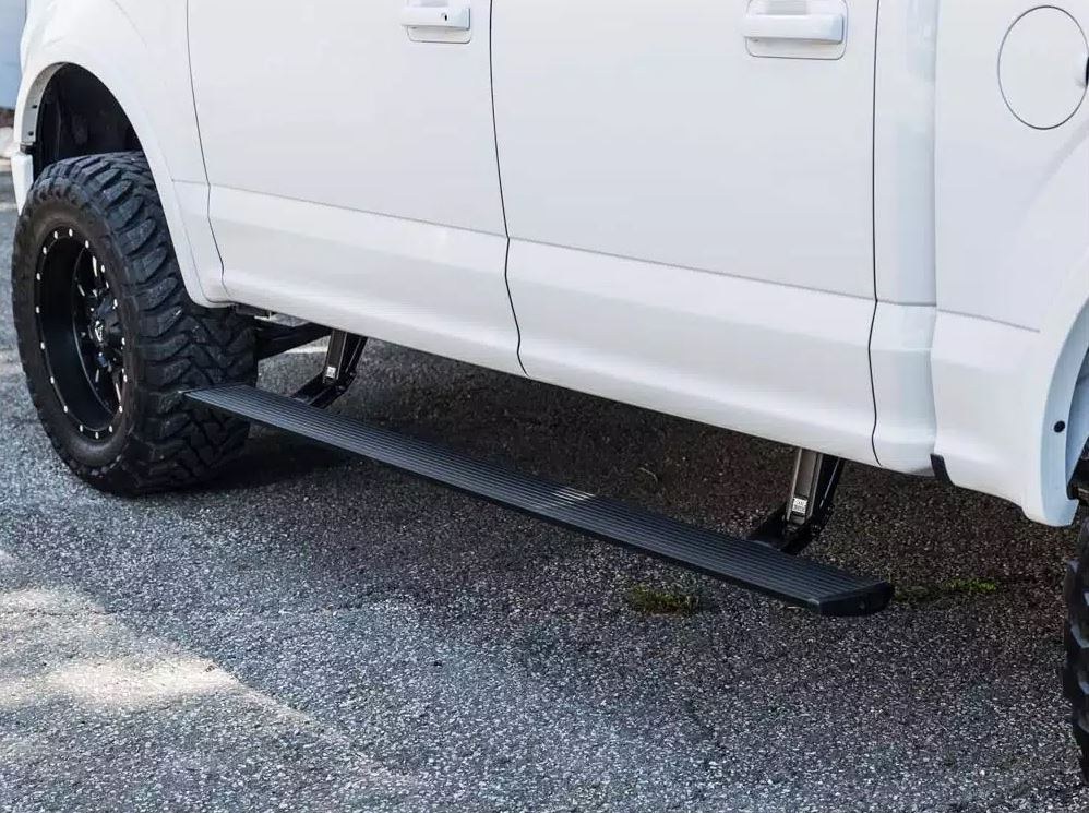Amp Research Running Board, Powerstep™, Textured Powder Coated, Black, Die Cast Aluminum, With LED Light System, Rocker Panel Mount – 75105-01A
