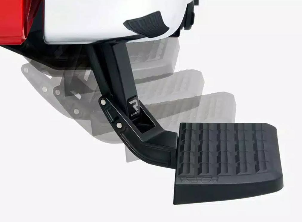 Amp Research Truck Step, Bedstep ™, Rear Frame Mounted, Single, Flat Step, 300 Pound Weight Capacity, Retractable, Powder Coated, Black – 75327-01A