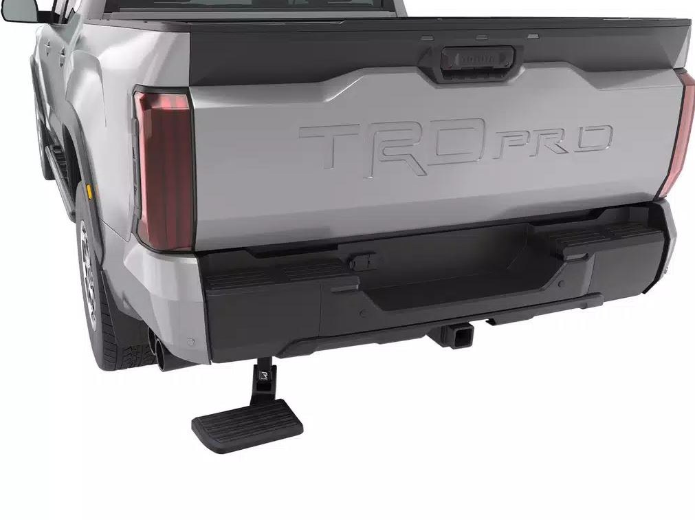 Amp Research Truck Step, Bedstep ™, Rear Bumper Frame Mount, Single, Flat Step, 300 Pound Weight Capacity, Retractable, Flip Down, Black – 75329-01A