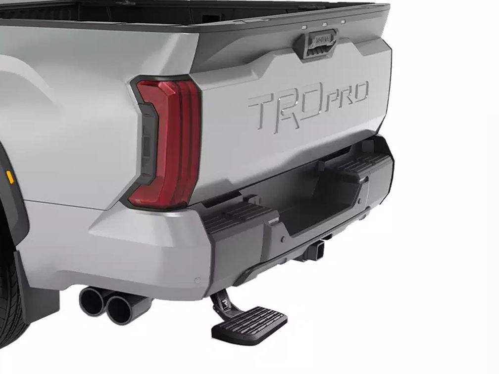 Amp Research Truck Step, Bedstep ™, Rear Bumper Frame Mount, Single, Flat Step, 300 Pound Weight Capacity, Retractable, Flip Down, Black – 75329-01A