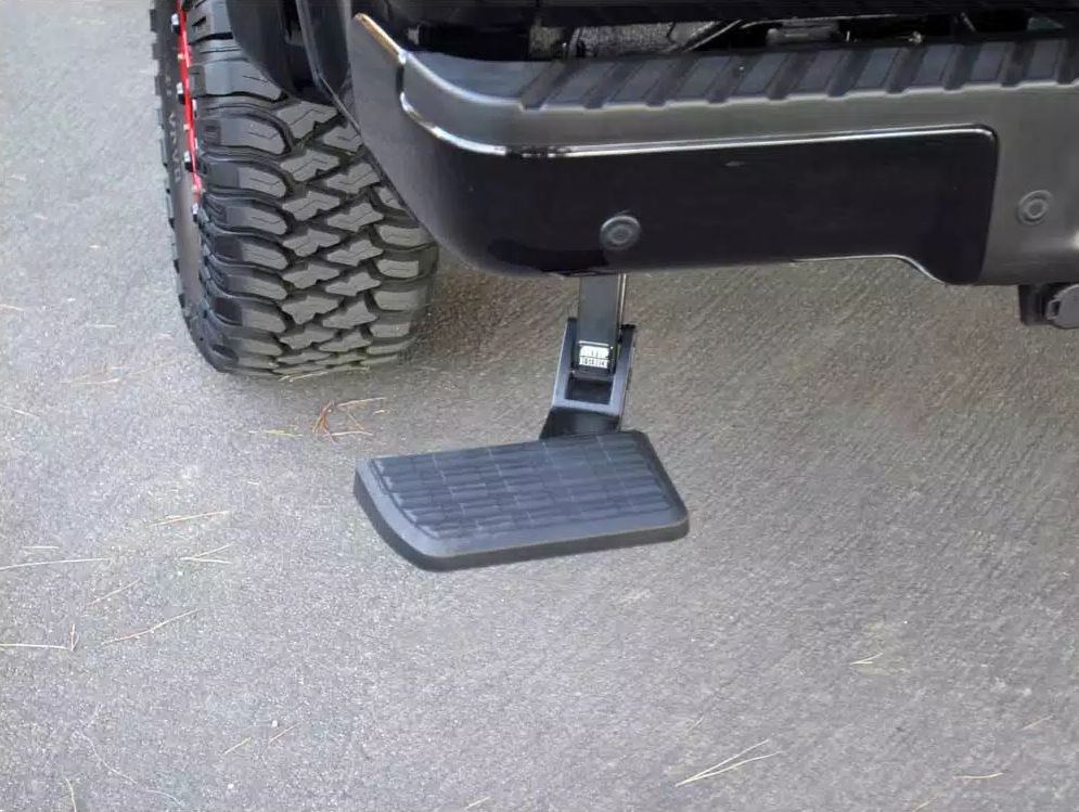 Amp Research Truck Step, Bedstep ™, Rear Bumper Frame Mount, Single, Flat Step, 300 Pound Weight Capacity, Retractable, Flip Down, Black – 75329-01A