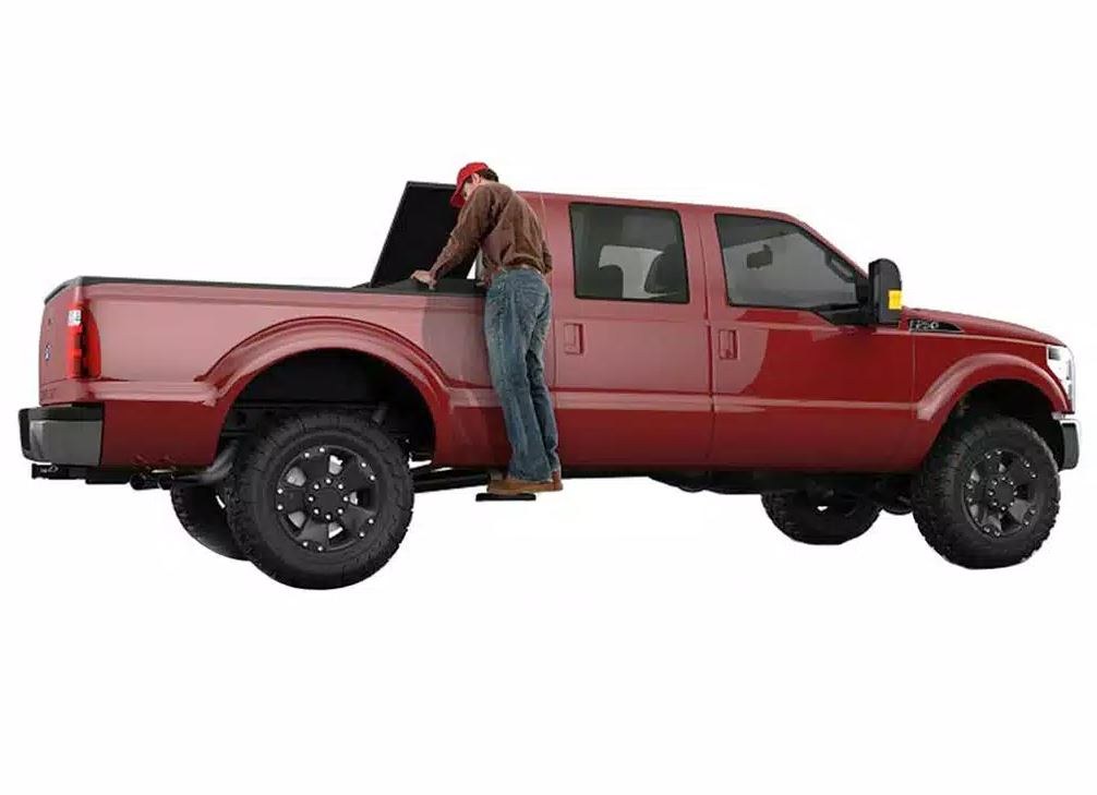 Amp Research Truck Step, Bedstep 2 ™, Side Mounted, Single, Flat Step, 300 Pound Weight Capacity, Retractable, Powder Coated, Black – 75413-01A