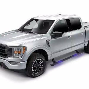 Amp Research Running Board, Powerstep ™, Textured, Black, Die Cast Aluminum, With LED Light System, Rocker Panel Mount – 76140-01A