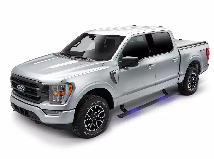 Amp Research Running Board, Powerstep ™, Textured, Black, Die Cast Aluminum, With LED Light System, Rocker Panel Mount – 76140-01A