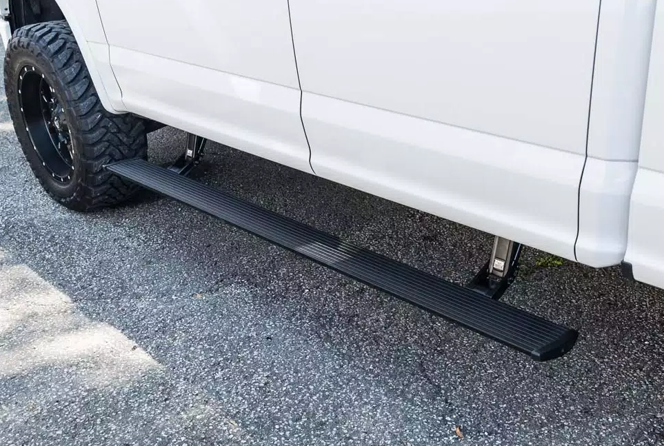 Amp Research Running Board, Powerstep™, Textured Powder Coated, Black, Die Cast Aluminum, With LED Light System, Rocker Panel Mount – 76141-01A