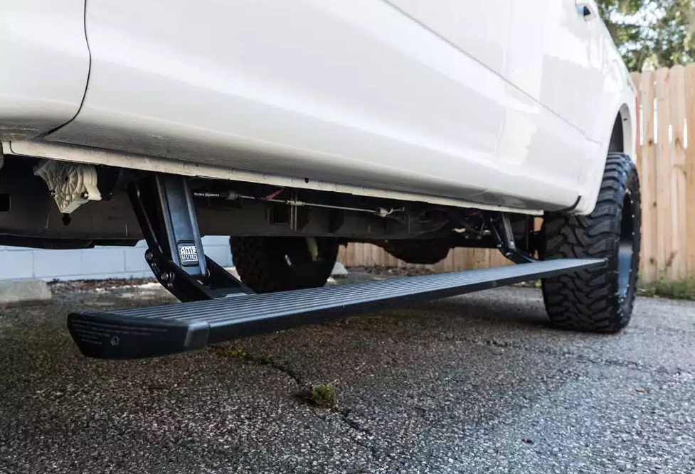 Amp Research Running Board, Powerstep™, Textured Powder Coated, Black, Die Cast Aluminum, With LED Light System, Rocker Panel Mount – 76141-01A