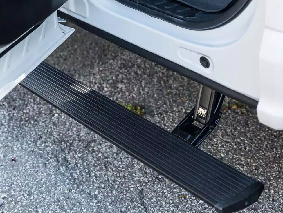 Amp Research Running Board, Powerstep™, Textured Powder Coated, Black, Die Cast Aluminum, With LED Light System, Rocker Panel Mount – 76141-01A