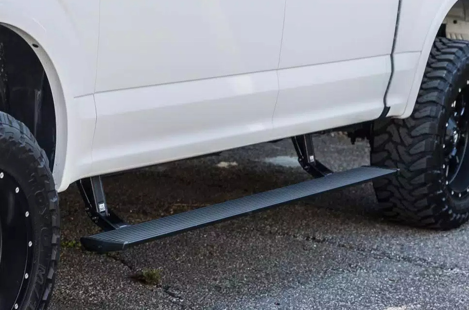 Amp Research Running Board, Powerstep™, Textured Powder Coated, Black, Die Cast Aluminum, With LED Light System, Rocker Panel Mount – 76141-01A