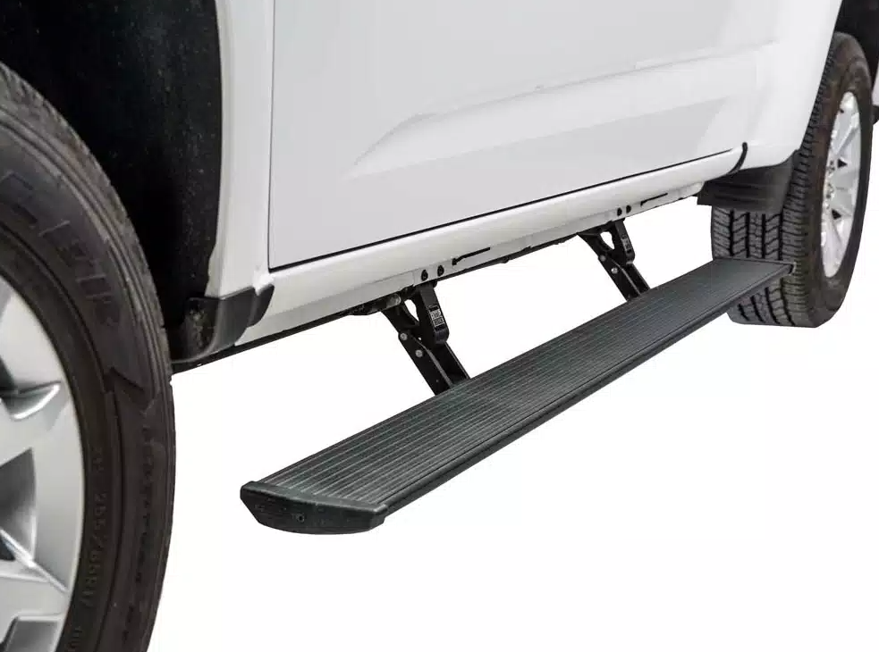 Amp Research Running Board, Powerstep™, Textured Powder Coated, Black, Die Cast Aluminum, With LED Light System, Rocker Panel Mount – 76153-01A