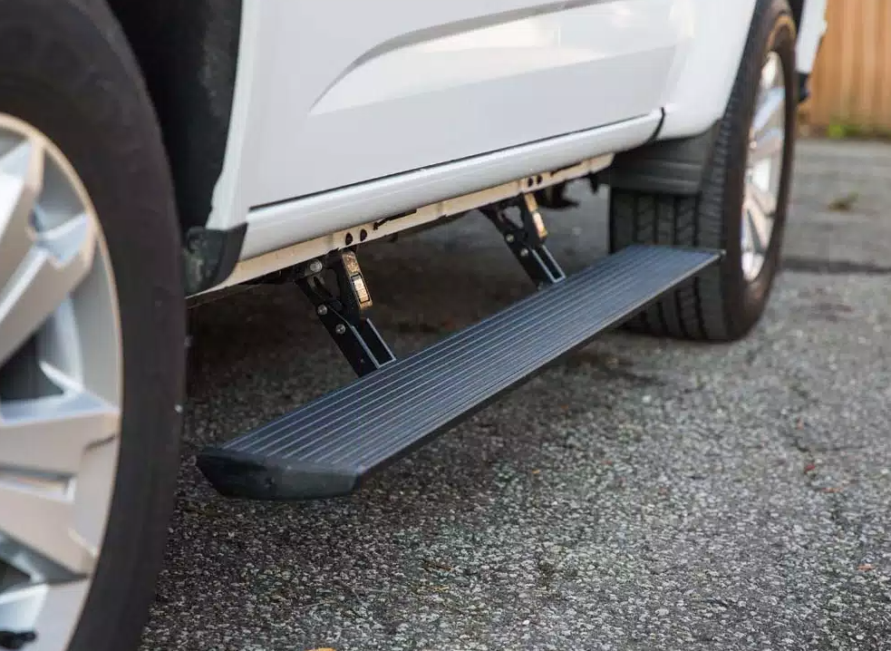 Amp Research Running Board, Powerstep™, Textured Powder Coated, Black, Die Cast Aluminum, With LED Light System, Rocker Panel Mount – 76153-01A