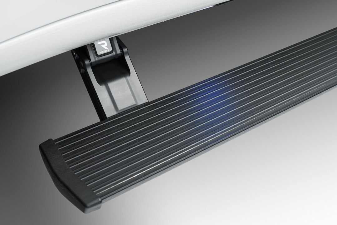 Amp Research Running Board, Powerstep™, Textured Powder Coated, Black, Die Cast Aluminum, With LED Light System, Rocker Panel Mount – 76242-01A