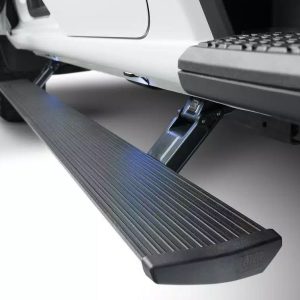 Amp Research Running Board, Powerstep™, Textured Powder Coated, Black, Die Cast Aluminum, With LED Light System, Rocker Panel Mount – 76243-01A