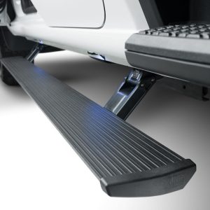 Amp Research Running Board, Powerstep™, Textured Powder Coated, Black, Die Cast Aluminum, With LED Light System, Rocker Panel Mount – 76254-01A