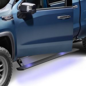 Amp Research Running Board, Powerstep™, Textured Powder Coated, Black, Die Cast Aluminum, With LED Light System, Rocker Panel Mount – 76255-01A