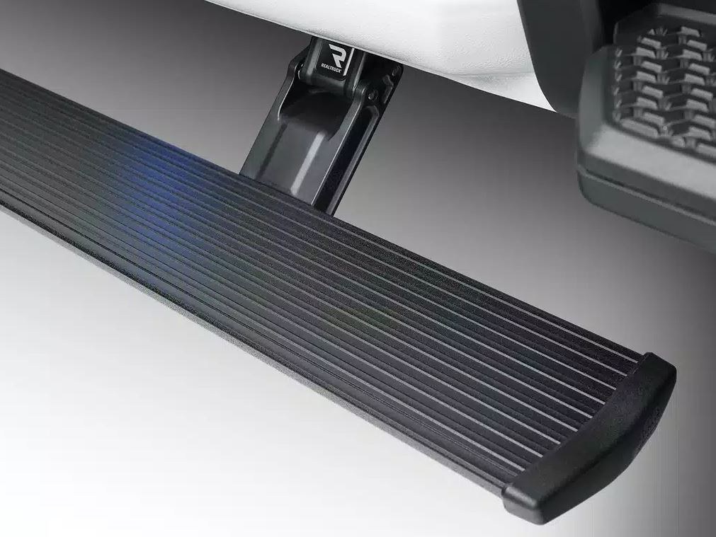Amp Research Running Board, Powerstep™, Textured Powder Coated, Black, Die Cast Aluminum, With LED Light System, Rocker Panel Mount – 76336-01A