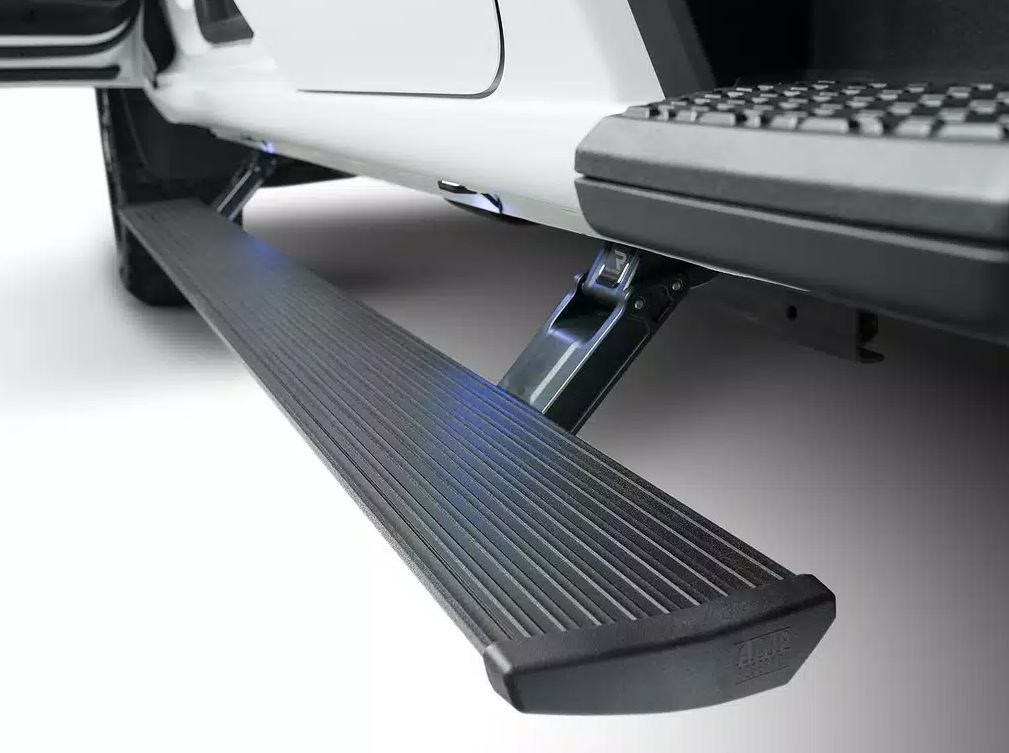 Amp Research Running Board, Powerstep™, Textured Powder Coated, Black, Die Cast Aluminum, With LED Light System, Rocker Panel Mount – 76336-01A
