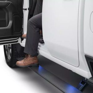 Amp Research Running Board, Powerstep™, Textured Powder Coated, Black, Die Cast Aluminum, With LED Light System, Rocker Panel Mount – 76336-01A